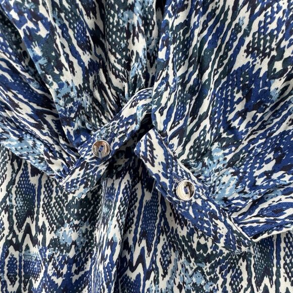 Zara Dress XS Blue White Animal Print Mini A-Line V-Neck Long Ballon Sleeves NWT - Picture 6 of 14